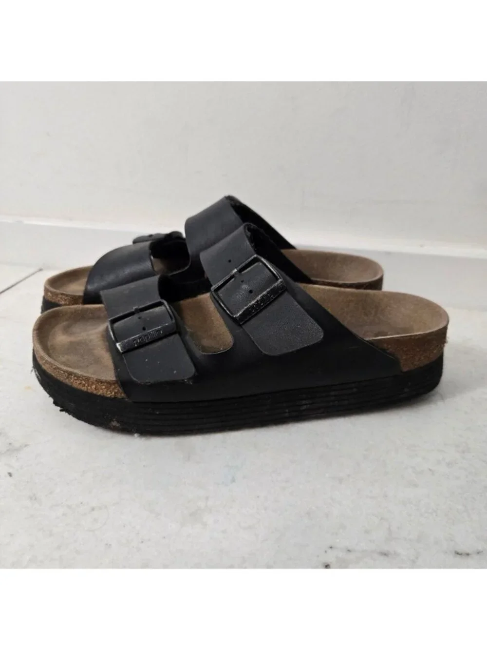 Birkenstock Papillio Arizona Size 8 Black Birko-Flor Platform Sandals Vegan